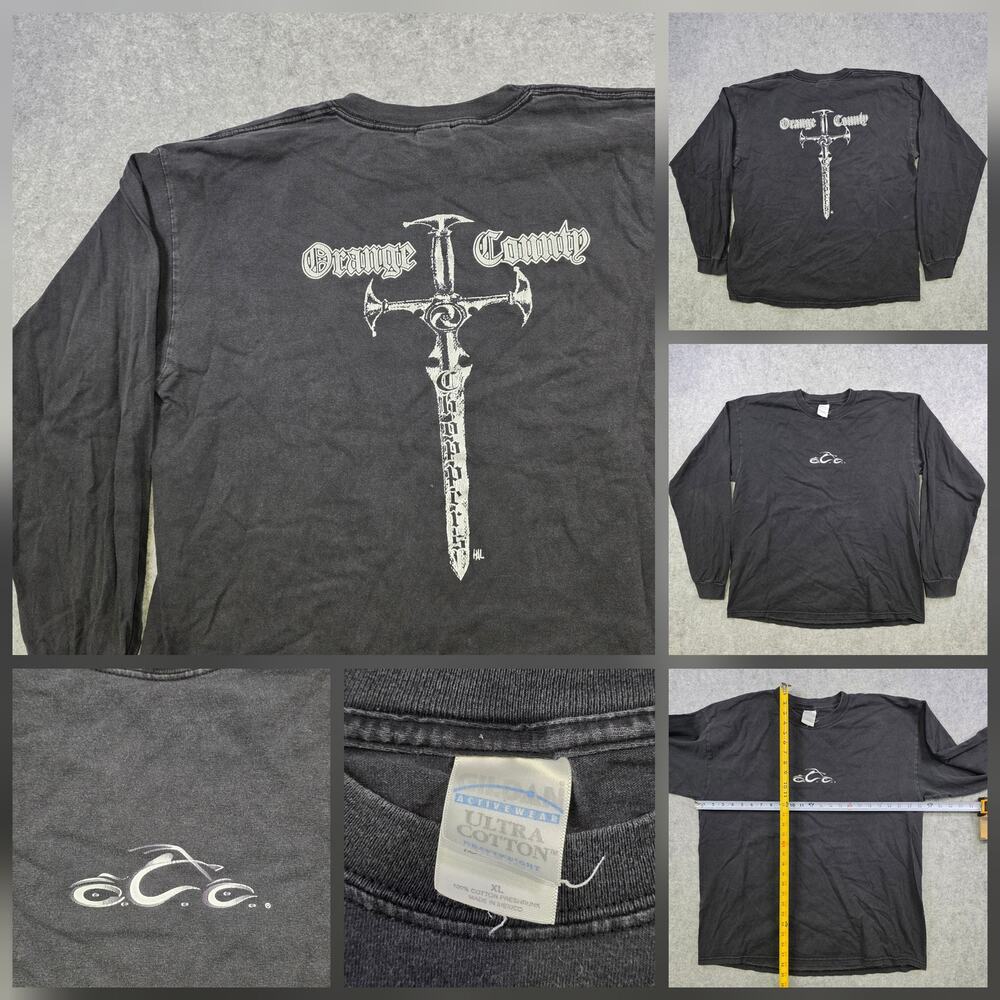 VTG Y2K Orange County Choppers Shirt Mens XL Black Long Sleeve Cross Sword Biker